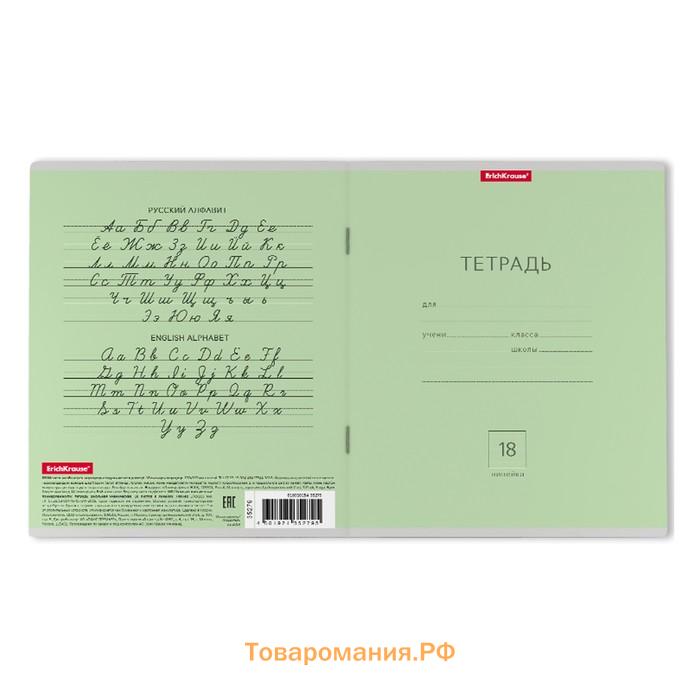 Тетрадь 18 листов в линейку, ErichKrause «Классика», обложка мелованный картон, зелёная