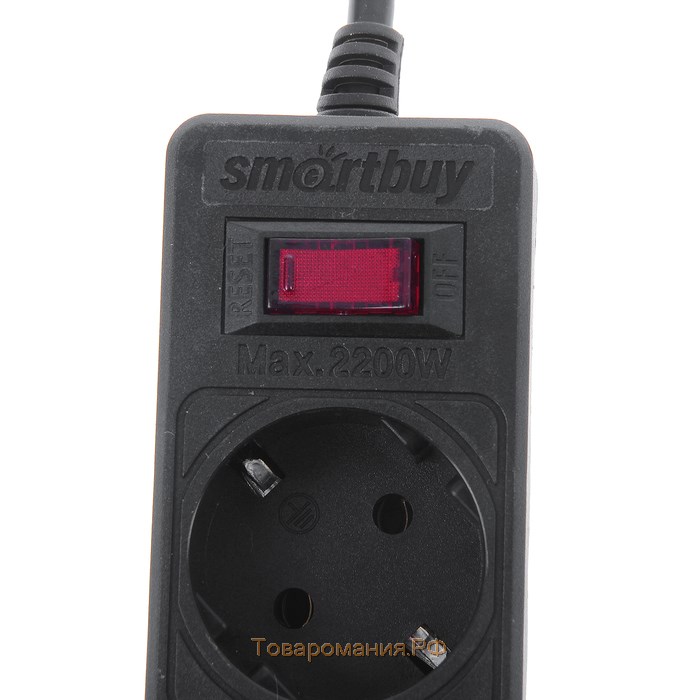 Сетевой фильтр Smartbuy One, 5 розеток, 5 м, 10 А, 2200 Вт, с з/к, черный