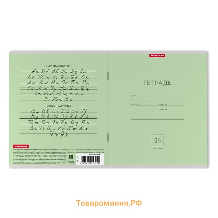 Тетрадь 24 листа в линейку, ErichKrause «Классика», обложка мелованный картон, зелёная