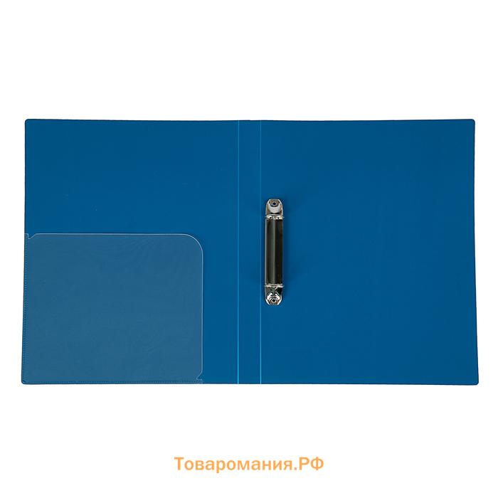 Папка на 2 кольцах А4, Calligrata, 25 мм, 700 мкм, внутренний и торцевой карман, синяя