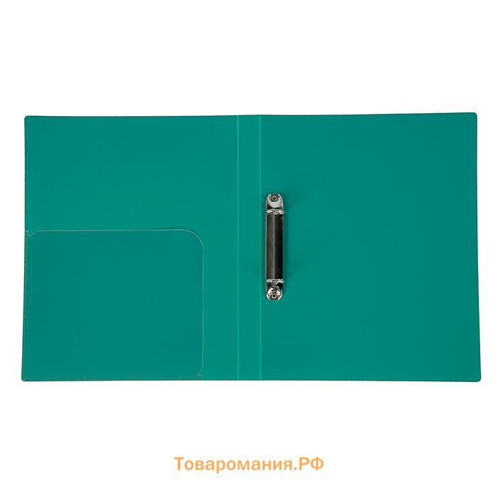 Папка на 2 кольцах А4, Calligrata, 27 мм, 700 мкм, внутренний и торцевой карман, зеленая