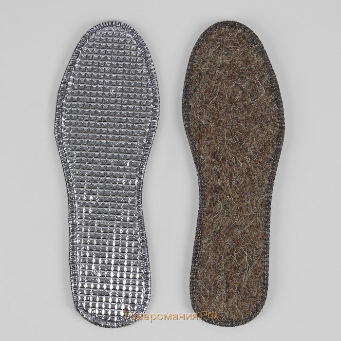 Стельки для обуви, утеплённые, двухслойные, фольгированные, окантовка, р-р RU 35 (р-р Пр-ля 37), 23,5 см, пара, цвет серый