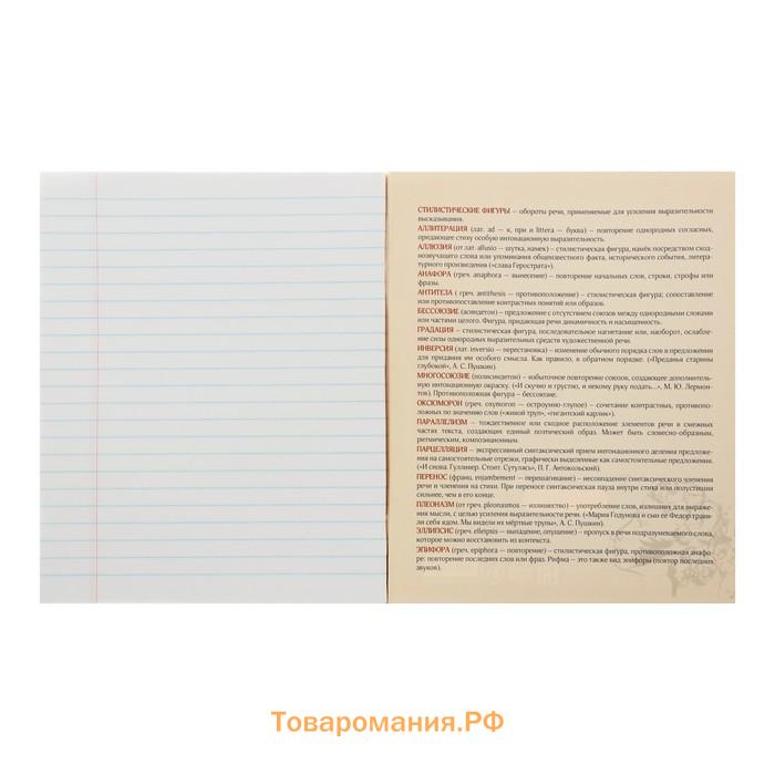 Тетрадь предметная 48 листов в линейку Calligrata, «Неон.Литература», обложка мелованный картон