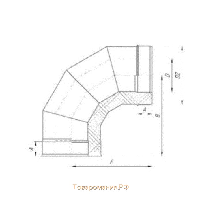 Сэндвич-Отвод 90°, d 115 × 200 мм, нерж/нерж, 0.5 мм/0.5 мм