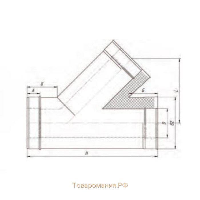 Сэндвич-Тройник 135°, d 160 × 220 мм, нерж/оцинк, 1.0 мм/0.5 мм