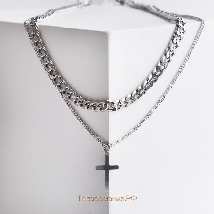 Кулон «Цепь» крестик, цвет серебро, 43 см