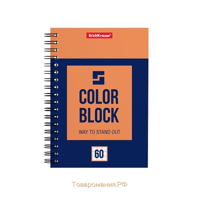 Тетрадь А6 на гребне, 60 листов в клетку ErichKrause Color Block, обложка мелованный картон, МИКС
