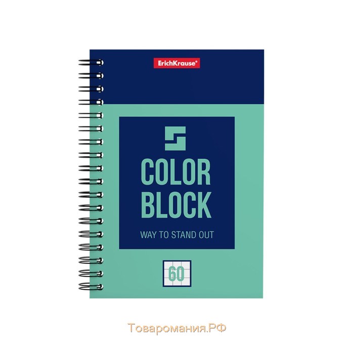 Тетрадь А6 на гребне, 60 листов в клетку ErichKrause Color Block, обложка мелованный картон, МИКС