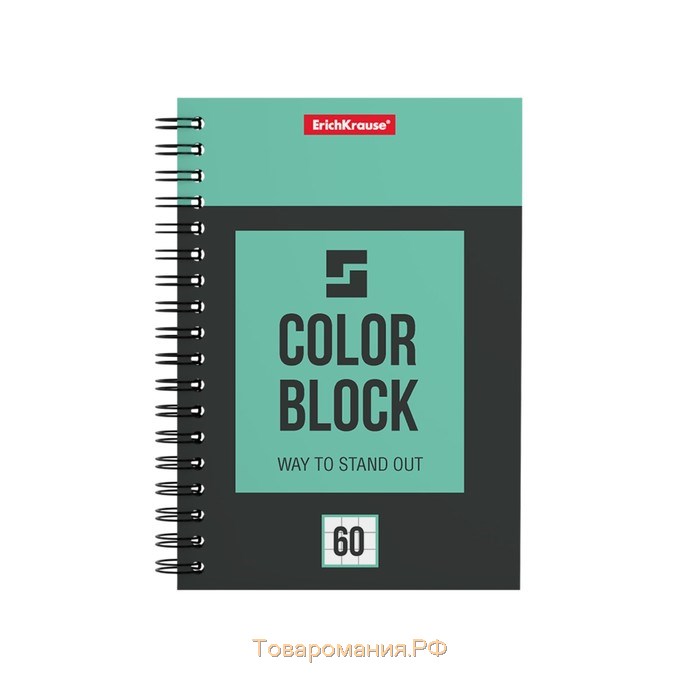Тетрадь А6 на гребне, 60 листов в клетку ErichKrause Color Block, обложка мелованный картон, МИКС