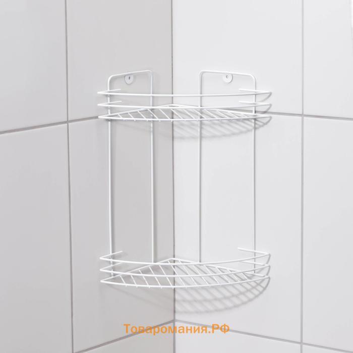 Полка для ванной угловая 2-х ярусная, 19×30 см, цвет белый