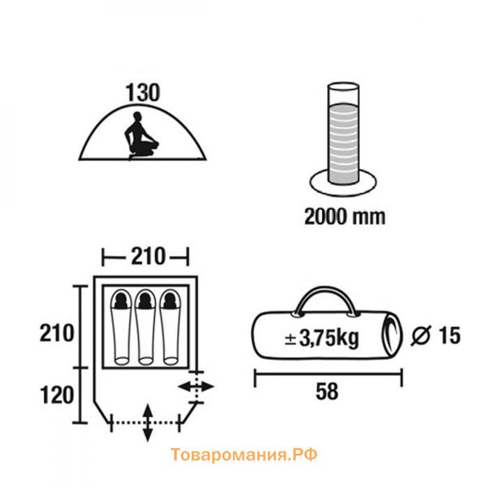 Палатка Zoro 3, р. 330 х 210 х 130 см, 3-местная