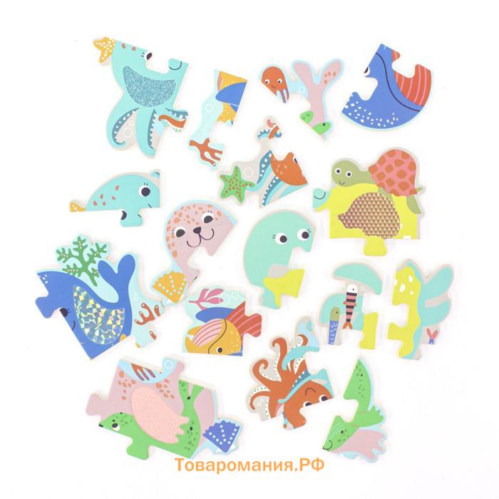 Деревянный пазл для малышей с текстурными вставками «Морские животные»
