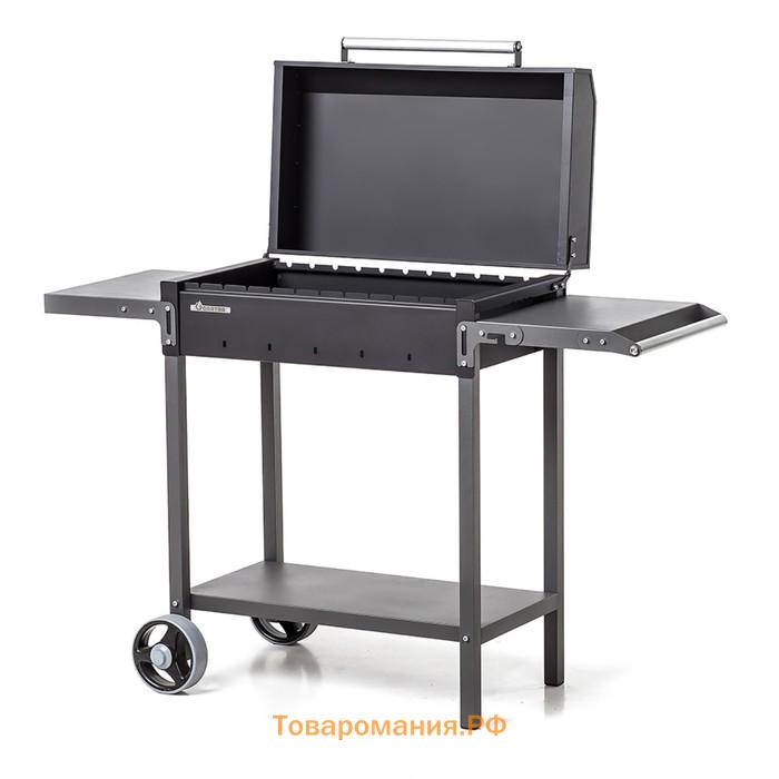 Мангал «MAH 203», 128.5×52×90.1 см, 2 мм, колеса, боковые полки, крышка