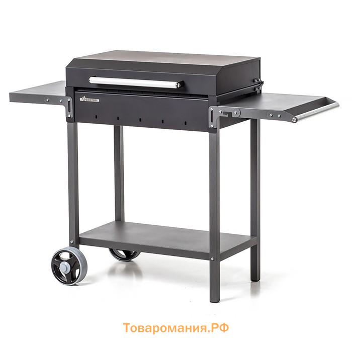 Мангал «MAH 203», 128.5×52×90.1 см, 2 мм, колеса, боковые полки, крышка