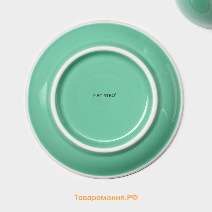 Кофейная пара фарфоровая Magistro Coffee time, 2 предмета: чашка 180 мл, блюдце d=14,5 см, цвет бирюзовый