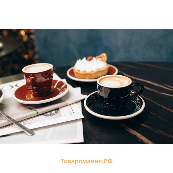 Кофейная пара Magistro Coffee time, чашка 80 мл, блюдце d=11,5 см, фарфор, чёрная