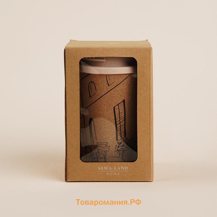 Стакан для кофе SL Home «Тира», 350 мл, 9.5×14.5 см, пробковый, с крышкой, бежевый