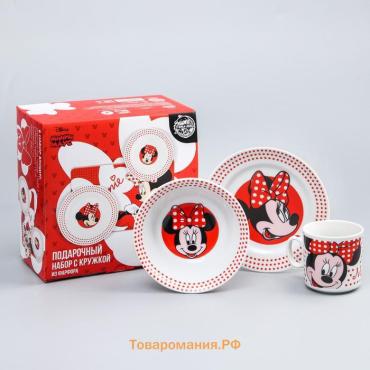 Подарочный набор посуды керамической: «Минни», 3 предмета: глубокая тарелка, плоская тарелка, кружка 250 мл, Минни Маус