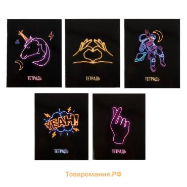 Тетрадь 48 листов в клетку, Calligrata, Neon, обложка мелованный картон, МИКС